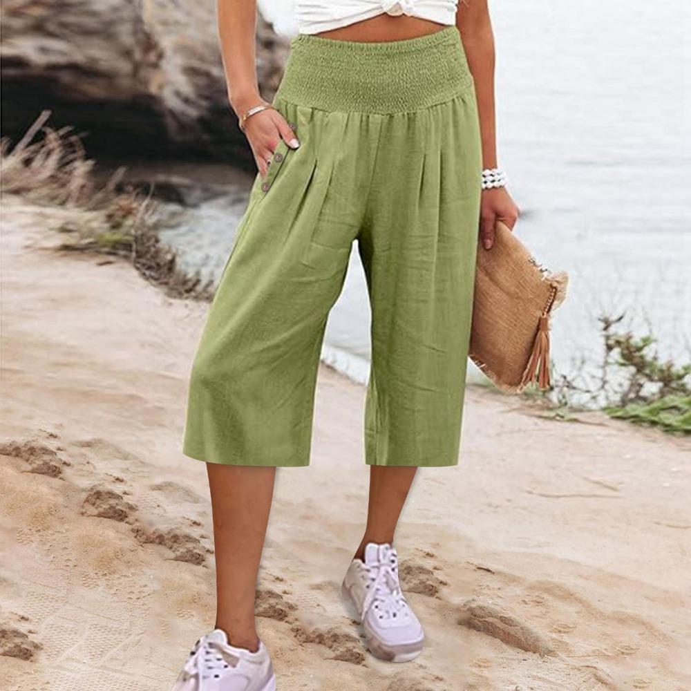 Damen Mode Lose Casual Knopf Einfarbig 7/10 Hosen Freizeithosen