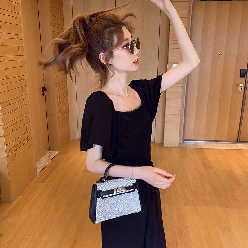 Elegant Petite Black Short Sleeve Slimming Jumpsuit with Square Neck and Wide Leg Pants - Summer 2026 Collection