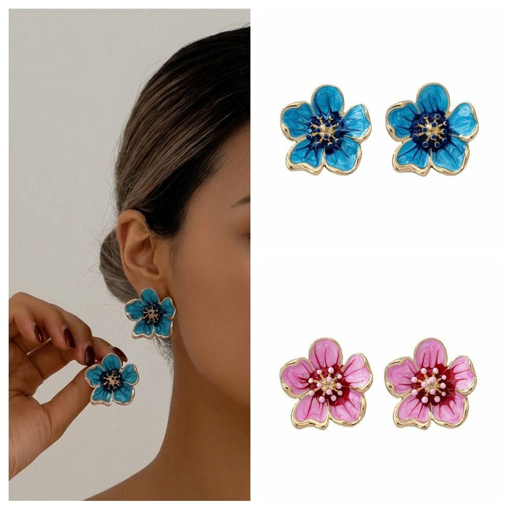 Enamel Floral Stud Earrings Colorful Drop Earrings Sweet Flower Earrings  Women