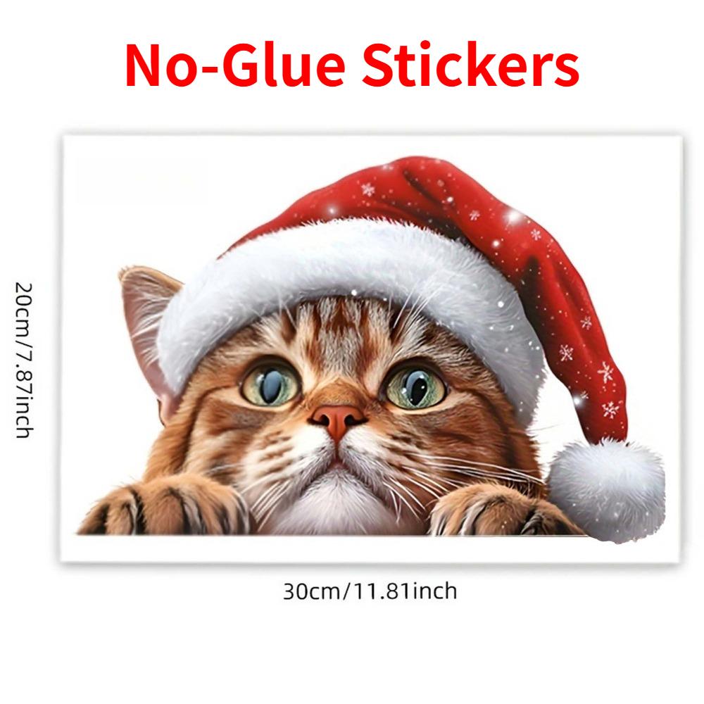 

1PC Cute Christmas Kitten Window Glass Static Stickers Waterproof Vinyl Decals Suitable for Holiday Home and Office Decoration