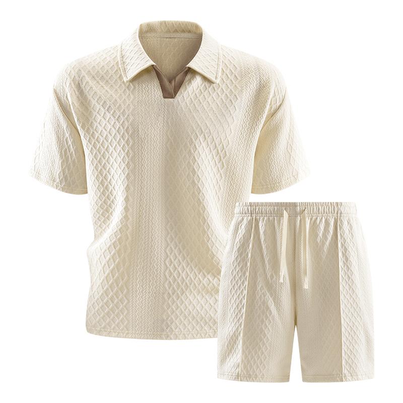 Sommer Kurzarm Anzug Herren Lässiges Sport Set Zweiteiliges Set 2XL grauweiß