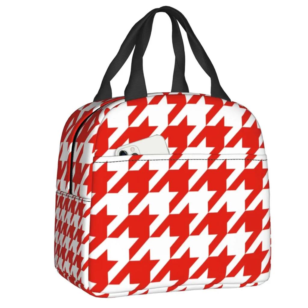 Hounds Tooth Style Houndstooth Insulated Lunch Bags for Work School Dogstooth Waterproof Thermal Cooler Lunch Box Women Kids