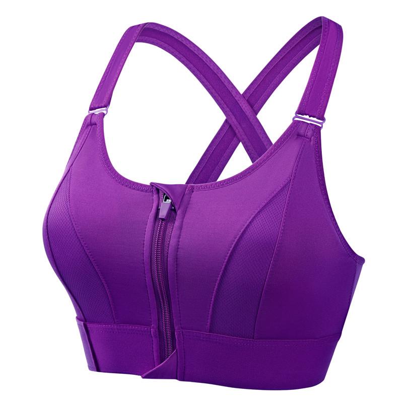 Front Zip Shockproof Quick-Dry Sports Vest Back Cross Wire-Free Bra