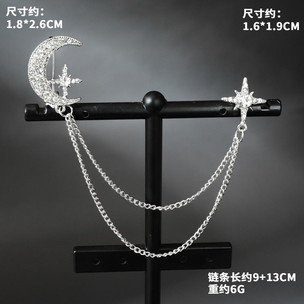 1 buc Lanț Metalic Auriu Dublu Strat, Broșă Cruce și Stea Pavată cu Strasuri, Detașabilă, Decor la Modă Pentru Purtare Zilnică, Casual