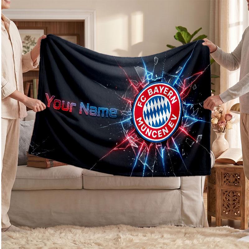 Couverture polaire personnalisée Bayern Munich avec logo de football, texte de nom personnalisé, couverture d'appoint douce et chaude pour la maison