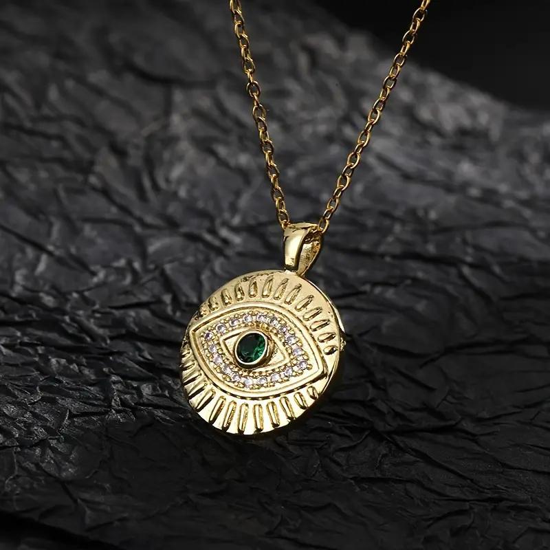 Huitan Hip Hop Green Evil Eye Design Pendant Necklace for Women Rock Style Girls Neck Accessories Gold Color Luxury Neck Jewelry