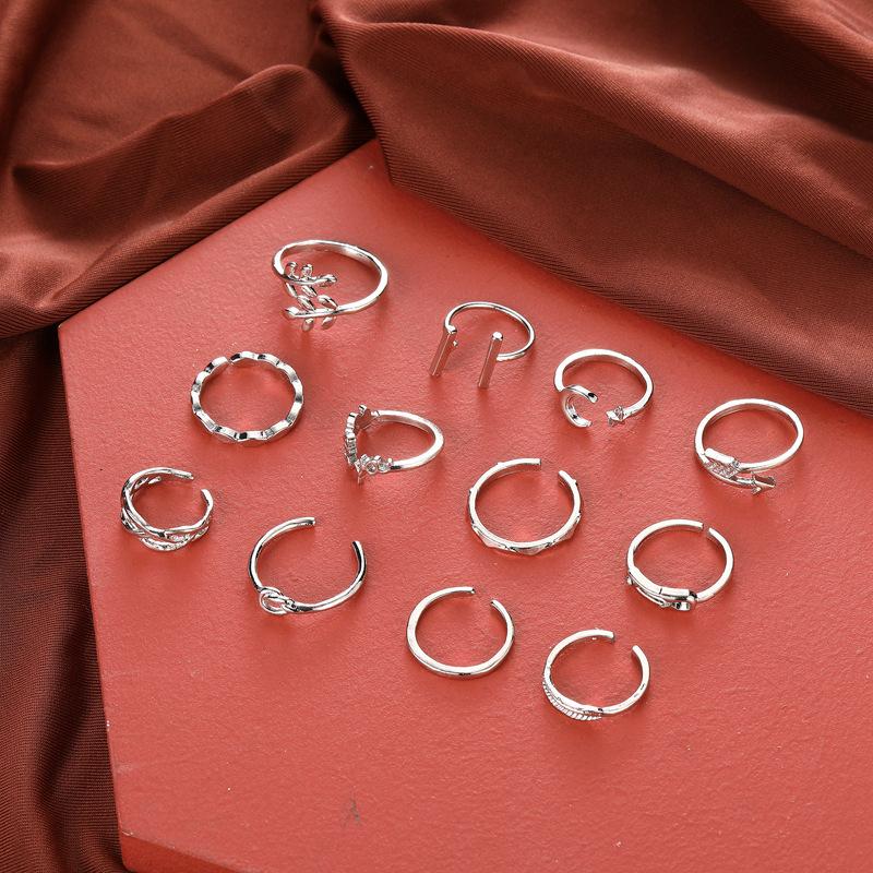 English Ring, Personalized Leaves English Letters Love Open Knot Ring 12-Piece Set