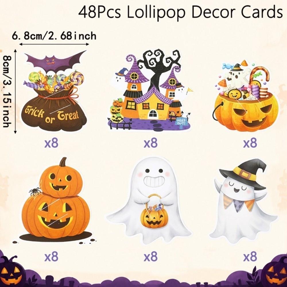 Spooky Cartoon Lollipop Cards Ghost Mixed Style Halloween Lollipop Decor Skull Witch Candy Paper Holders Children