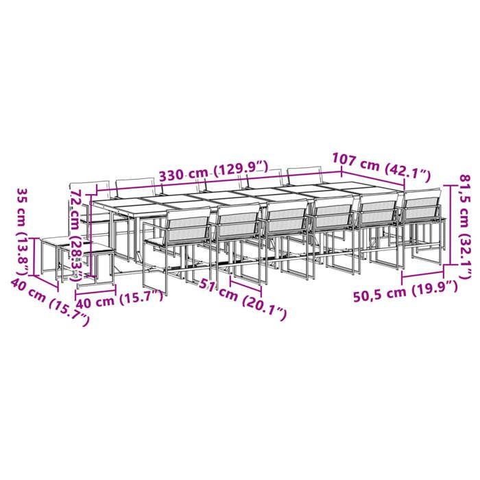 VidaXL Ensemble à manger de jardin avec coussins 17 pcs noir textilène, ensemble à manger d'extérieur, meuble à manger 3295087