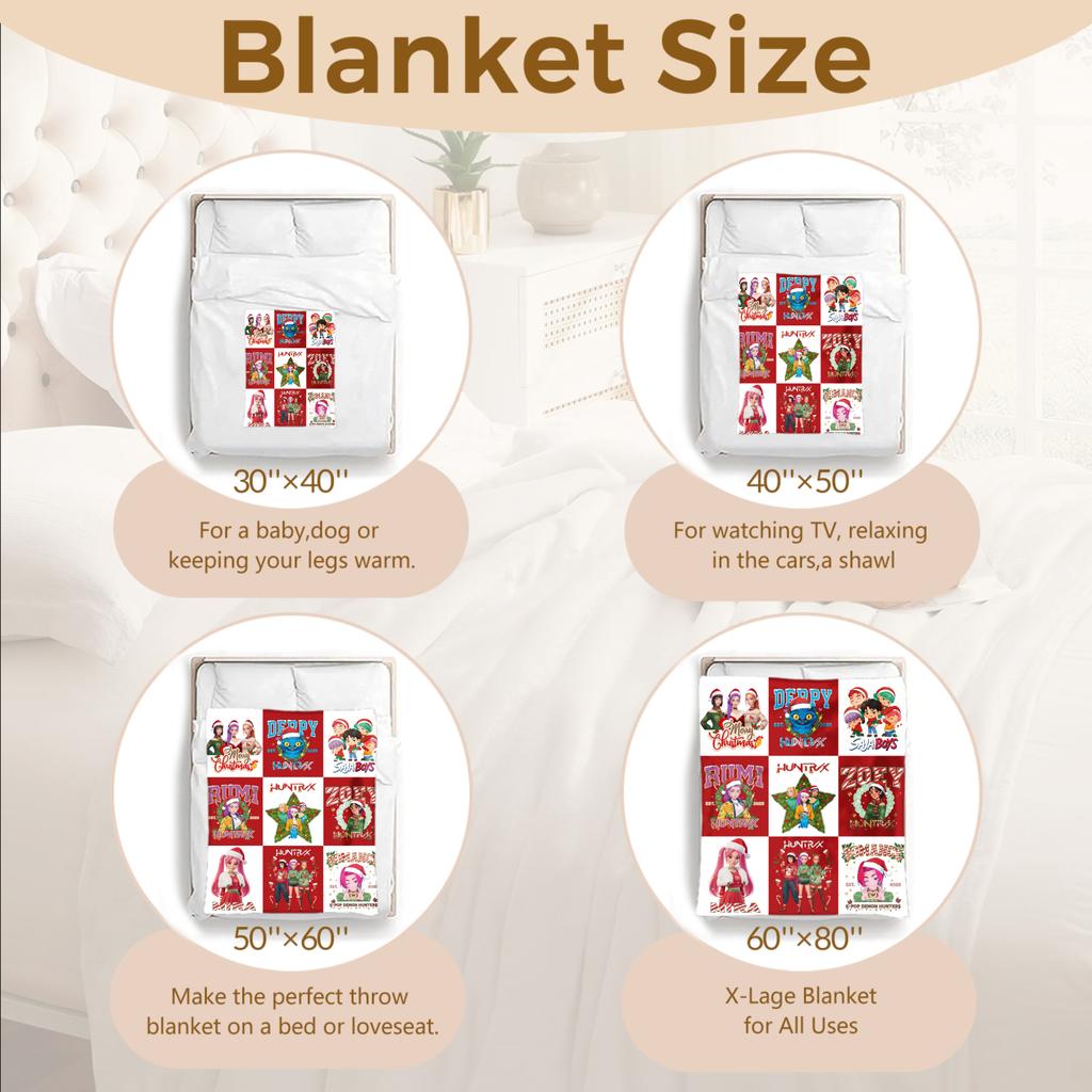 1pc Christmas Kpop Blanket Red Flannel Blanket Demon Hunters Print for Home Living Room Bedroom Decor New Year Christmas Gift