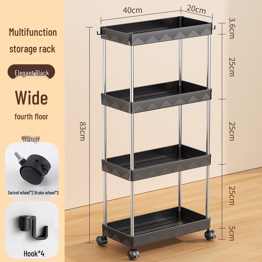 Compact Multi-Layer Mobile Storage Rack for Kitchen, Bathroom, Living Room, Bedroom - Floor-Standing, Narrow Design Trolley Shelf.