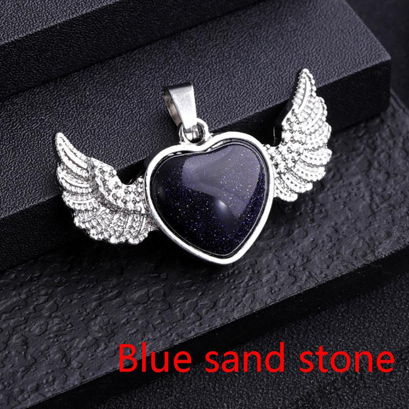 Natural crystal heart-shaped angel wings pendant necklace Heart Shaped Stone Pendants necklace Charms Crystal Chakra Beads DIY