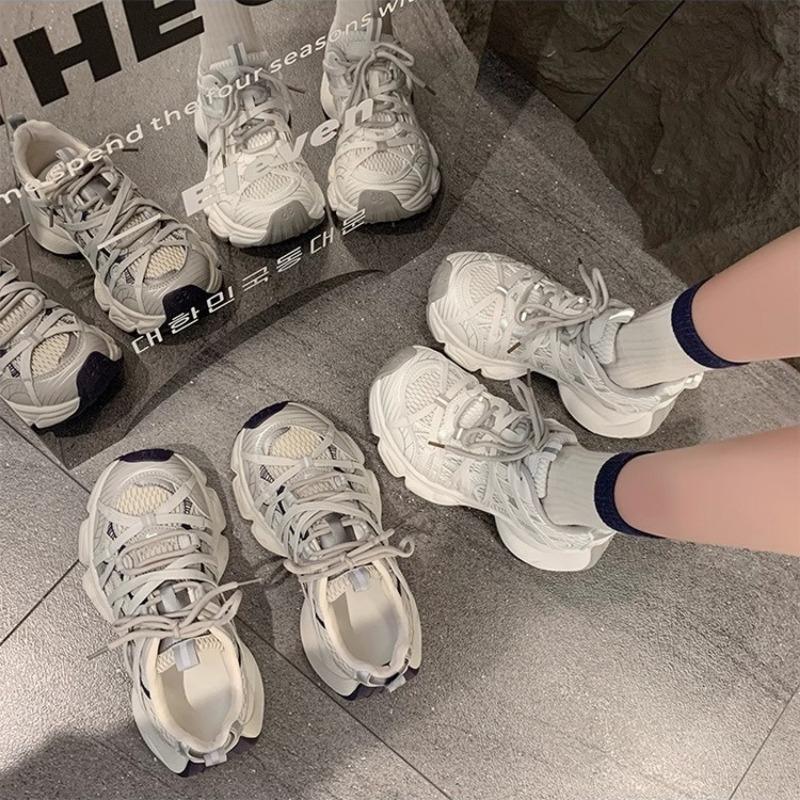 Mesh platform dad shoes women's spring new heightening breathable round head niche sports and leisure shoes