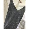 Gilet con paillettes industria pesante taglia grande larga capospalla bretelle top estivo lucido caldo diamanti luce sexy scollo a V