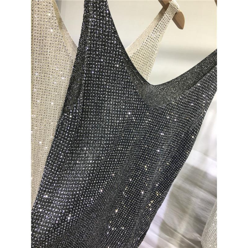 Gilet con paillettes industria pesante taglia grande larga capospalla bretelle top estivo lucido caldo diamanti luce sexy scollo a V