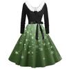 Women's Fashion V-Neck Casual Slim Christmas Printed Long Sleeve Hair Collar Dresses