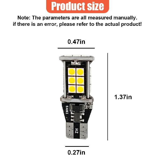 2PCS 921 T15 LED Reverse Bulbs, 6000K White W16W 912 Backup Lights, Water-Resistant Automotive Brake Light with 3030SMD Chip, Vehicle Illumination