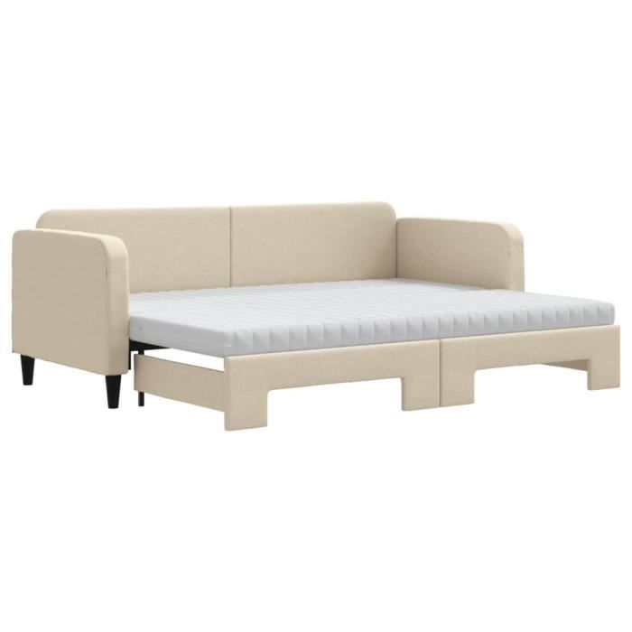 VidaXL Daybed with Trundle and Mattress Cream 80x200 Cm Fabric 3196833