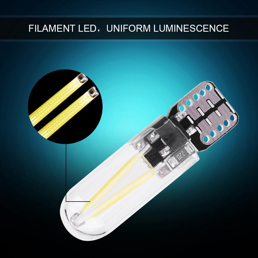 10st 12V W5W T10 194 Glas COB Filament LED Bil Läsning DRL Bagage LED-lampa Vitt Ljus