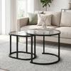 Nest Of Tables With Steel Frame And Tempered Glass Tabletop Modern Coffee Table Set Of 2 Black