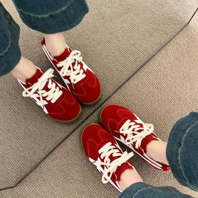 Thick-soled Inner Height Increase Red German Training Shoes Women's 2025 New Summer Leisure Sports Women's Shoes Popular Forrest Gump Shoes