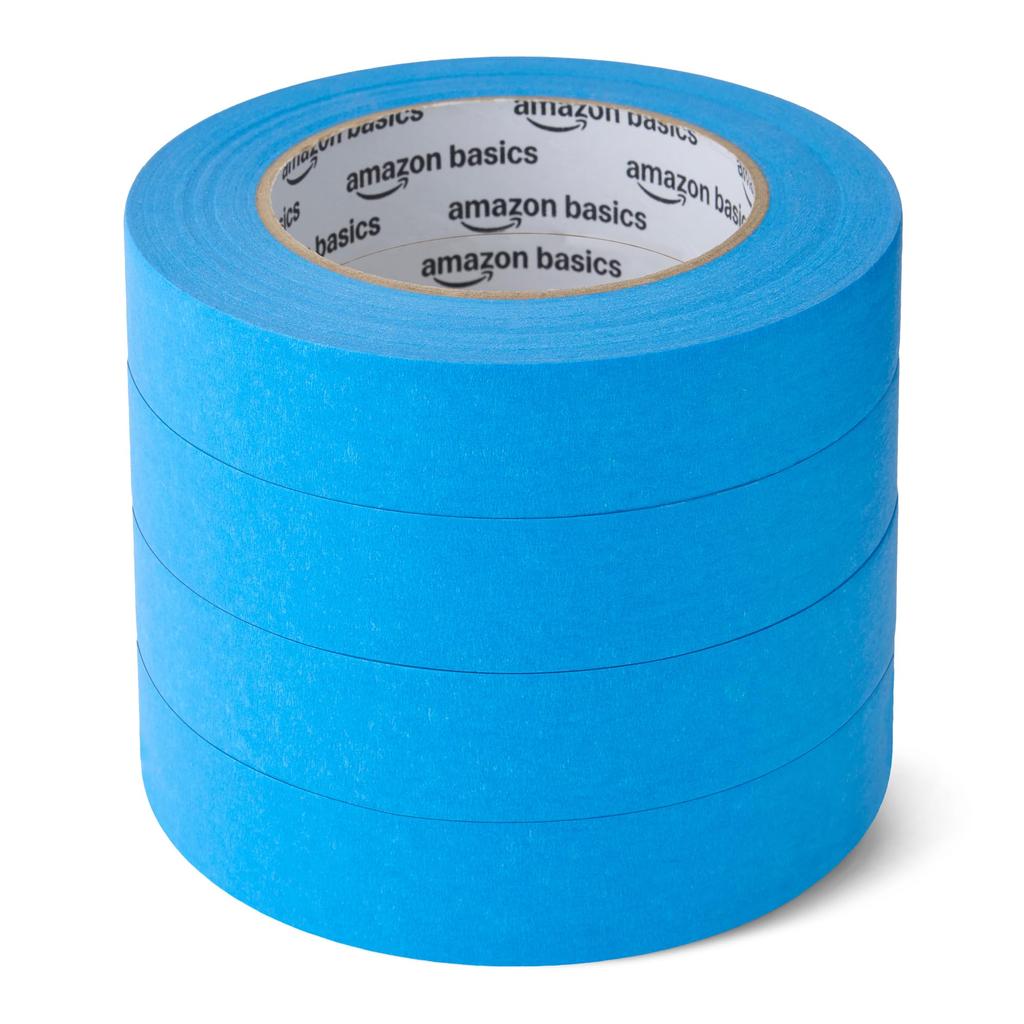 Amazon Basics Masking Tape for Painting, 24mm x 55m, 4 Rolls, Blue