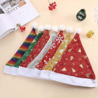 Glitter Colorful Christmas Hats For Adult Kids Shiny Snowflake Rainbow Santa Claus Hat Xmas Caps  Year Party Decoration Props