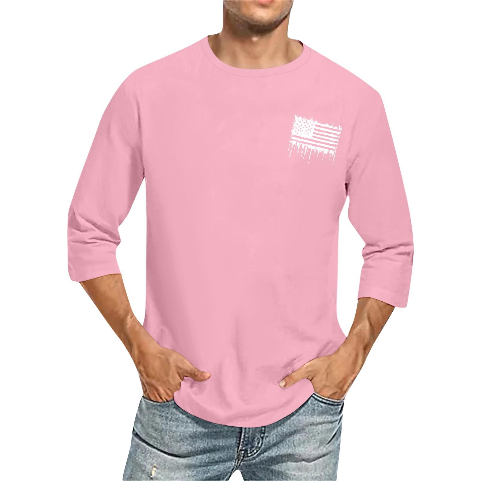 

Men s casual and fashionable printed collar three-quarter sleeve top T-shirt S