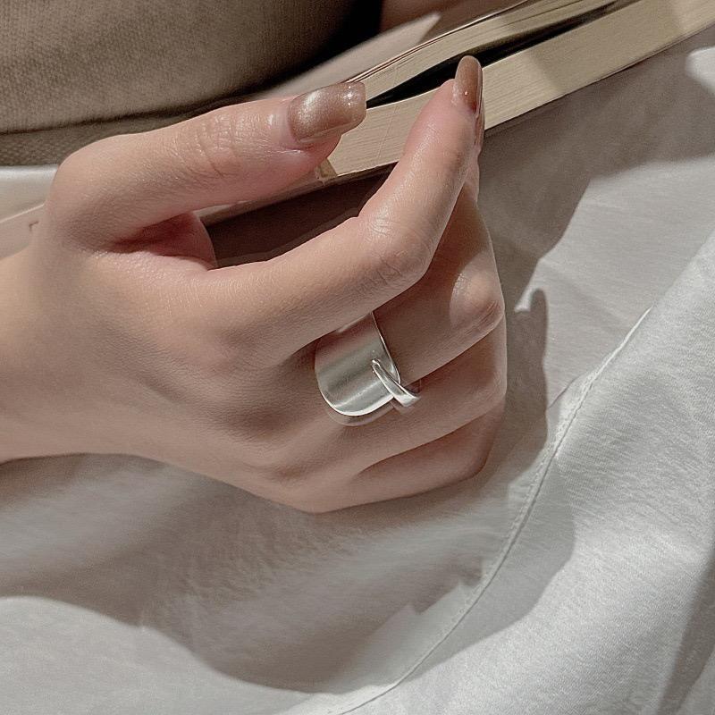 Xiaomi 925 Sterling Silver Rings For Women Geometric Fine Jewelry Finger Adjustable Wide Smooth Ring For Party Birthday Gift