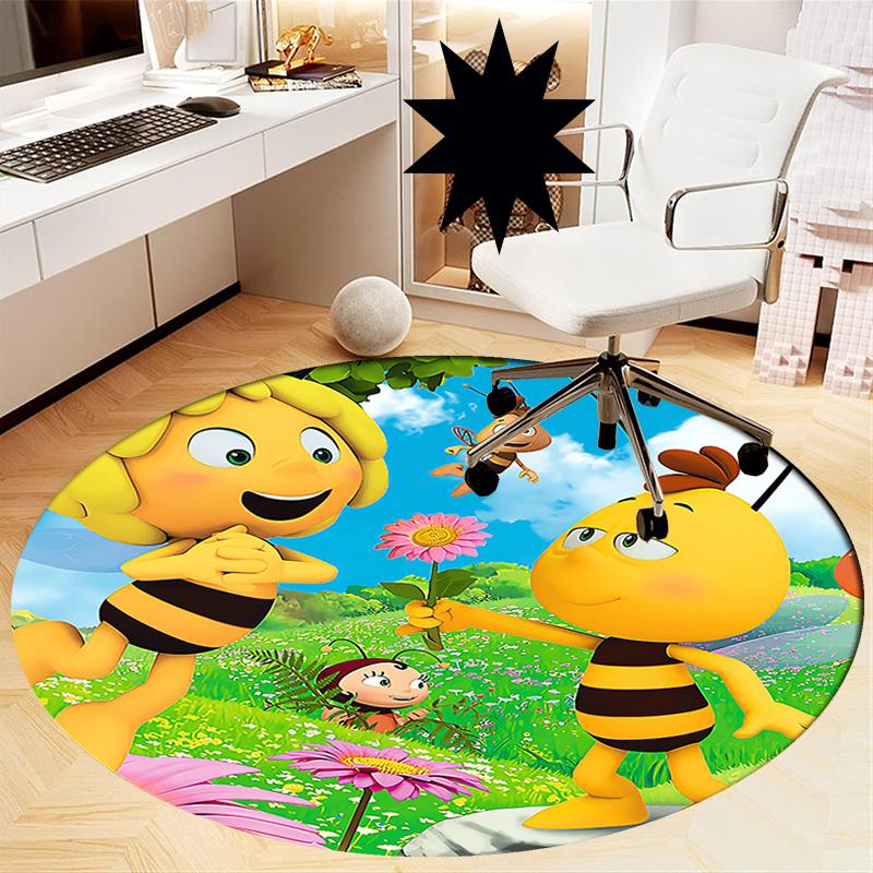 Maya the Bee Printed Round Rug Carpet Chair Rug Area Rug Entryway Doormats,for Office Chair Living Room Bedroom Kitchen Room.