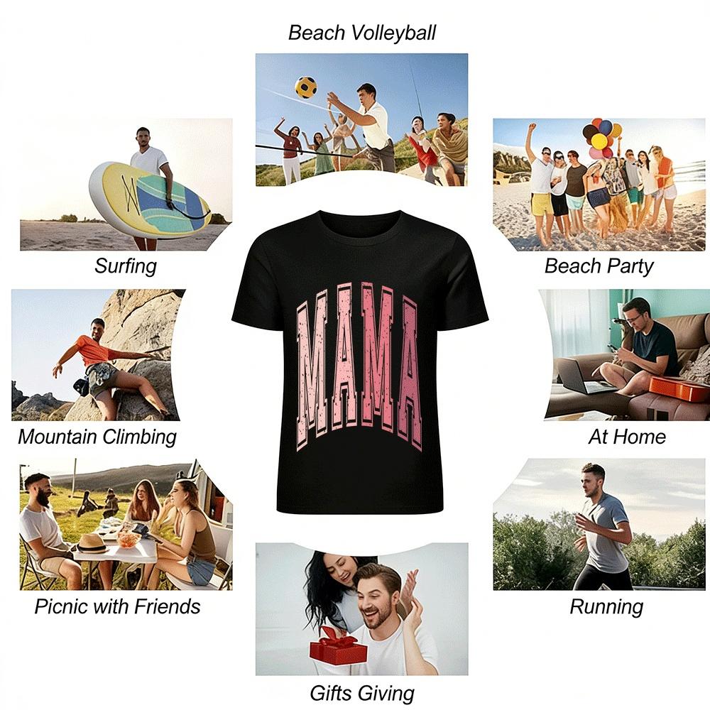 Vintage Distressed MAMA Letter Print Casual Versatile Short Sleeve Top Pure Cotton T-shirt