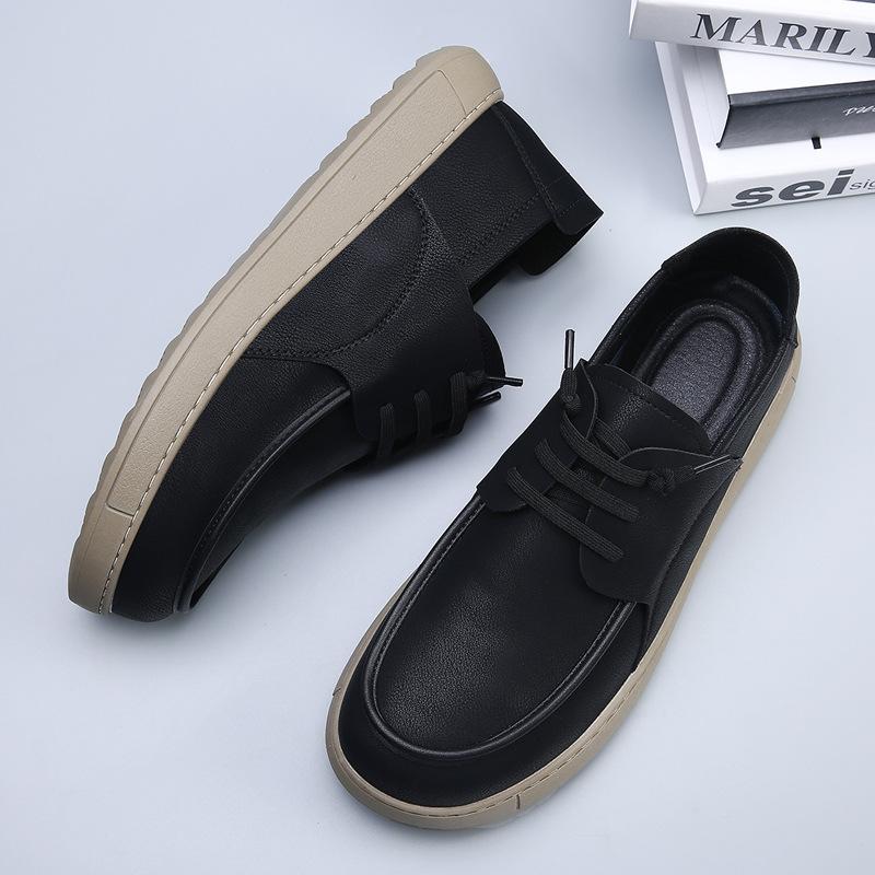 

Мода 2025 Осень Новые Лоферы с Низким Верхом для Мужчин Однотонные Кружева Мода Повседневная Кожаная Обувь Мужская Ретро Мягкая Подошва Дизайнерская Обувь Мужская 38 чёрный