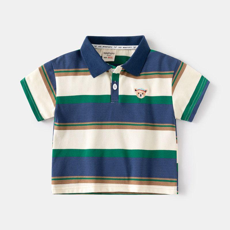 Trendy Children's Clothing Boys' Drop-Shoulder Short-Sleeved T-shirt Summer Kids Stripes Polo Shirt Baby Boy Lapel Half Sleeve Tops