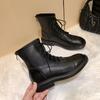 New leather Martin boots women's British versatile rear zipper flat-bottomed short boots thin boots women's knight boots