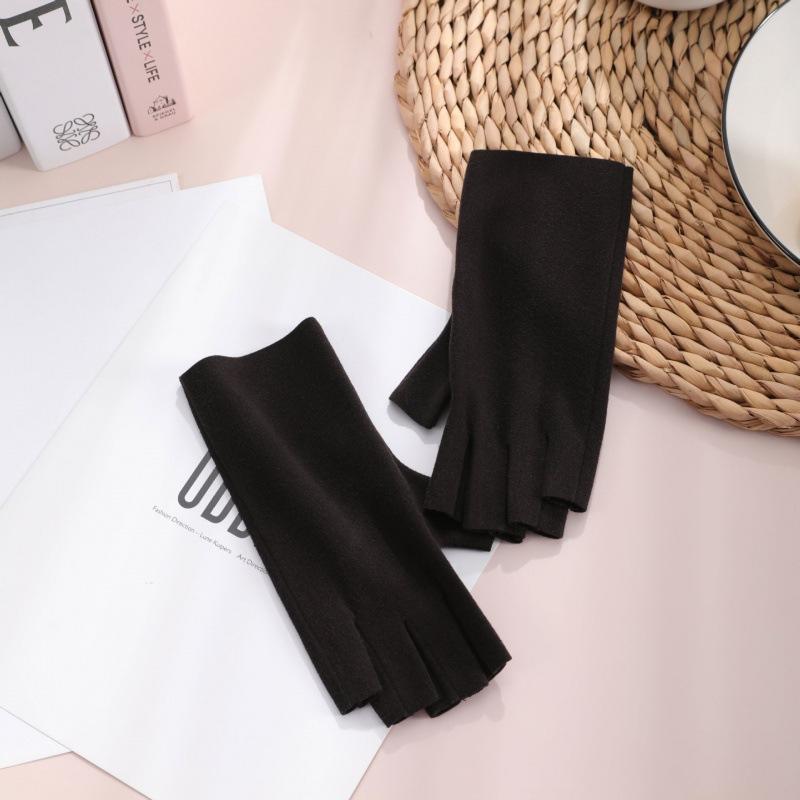 German velvet gloves women's winter half-finger gloves woolen emollient and warm thin half-finger keyboard student gloves
