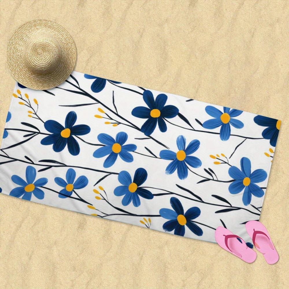 1 X Quick Dry Microfiber Beach Towel With Vibrant Blue Floral Print - Soft, Absorbent And Lightweight For Beach, Camping