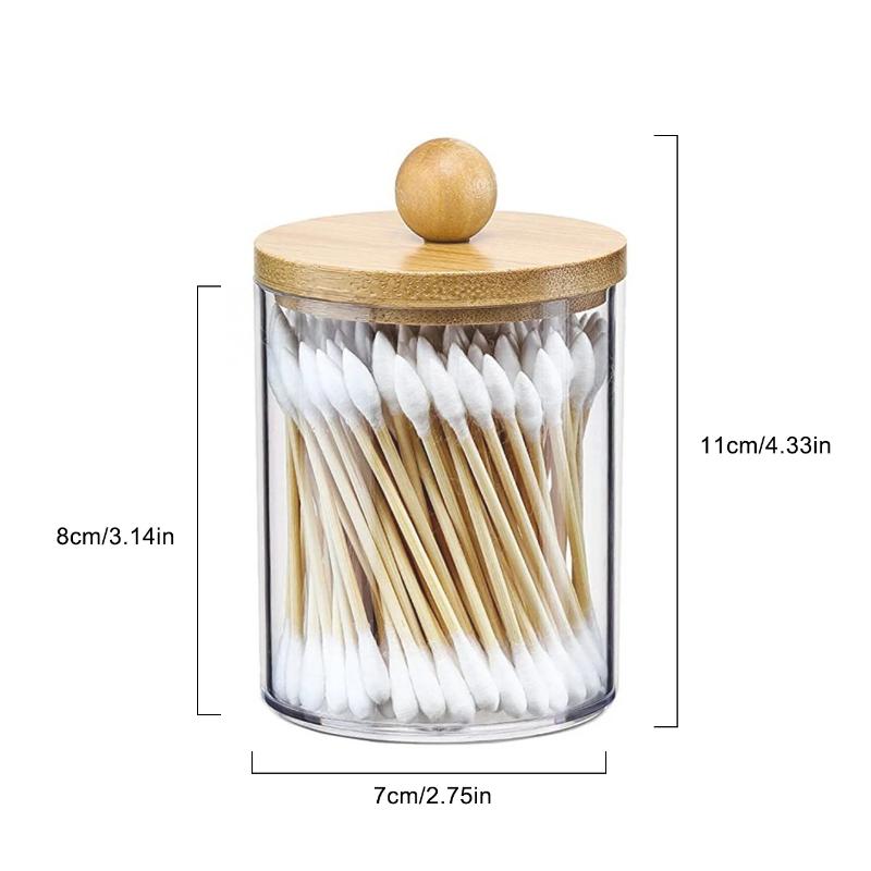 Circular Cotton Swab Box With Transparent Plastic Bamboo Cover And Dust-Proof Makeup Remover Cotton, Simple Jewelry Storage