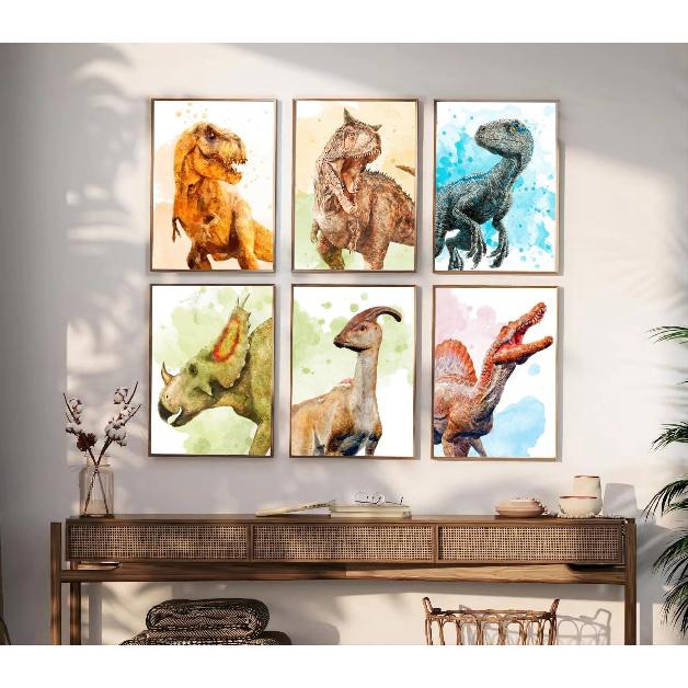 Dinosaur Poster T-Rex Print For Kids Decor Vintage Dinosaur Canvas Wall Art For Modern Family Decor (8×12 inch,Set of 6, Unframed)