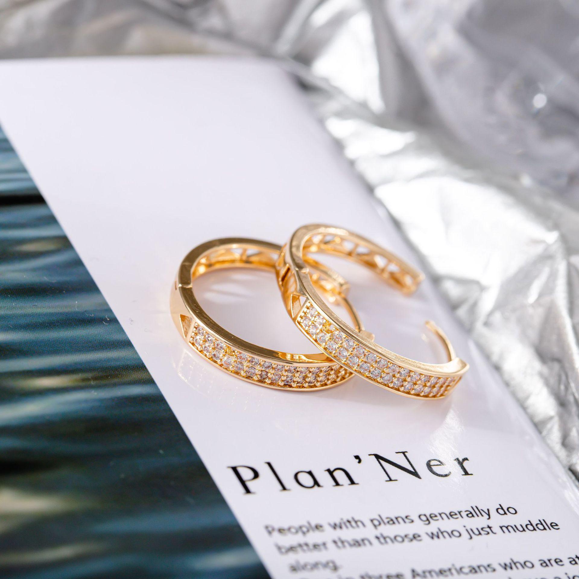 Double Row Zirconia Inlaid Triangle Geometric Ear Hoops