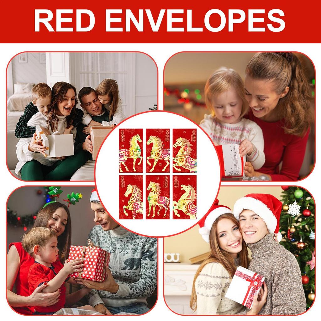 Red Envelopes for Money 6-Piece New Year Large 2026 Horse Year Red Packet Money Envelopes for Cash Card Jewelry Keepsake Home