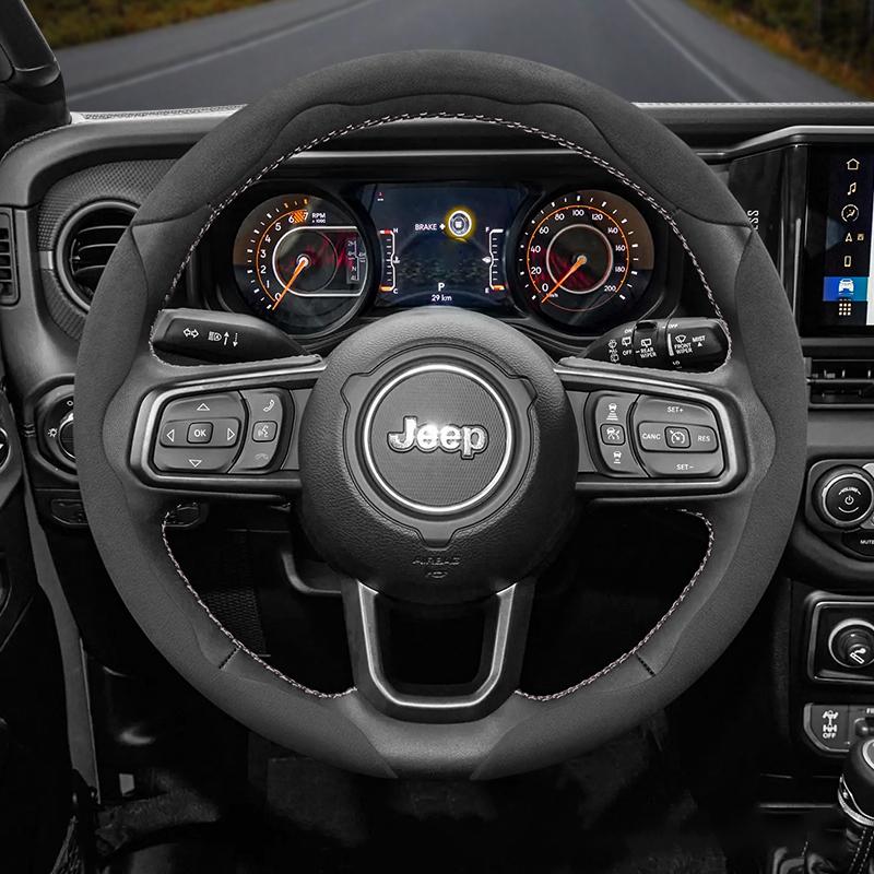 For Jeep Suede Snap-on Steering Wheel Cover Fit Renegade Compass Wrangler Jk Jl Grand Cherokee Wk2 Accessories Wj Portachiavi