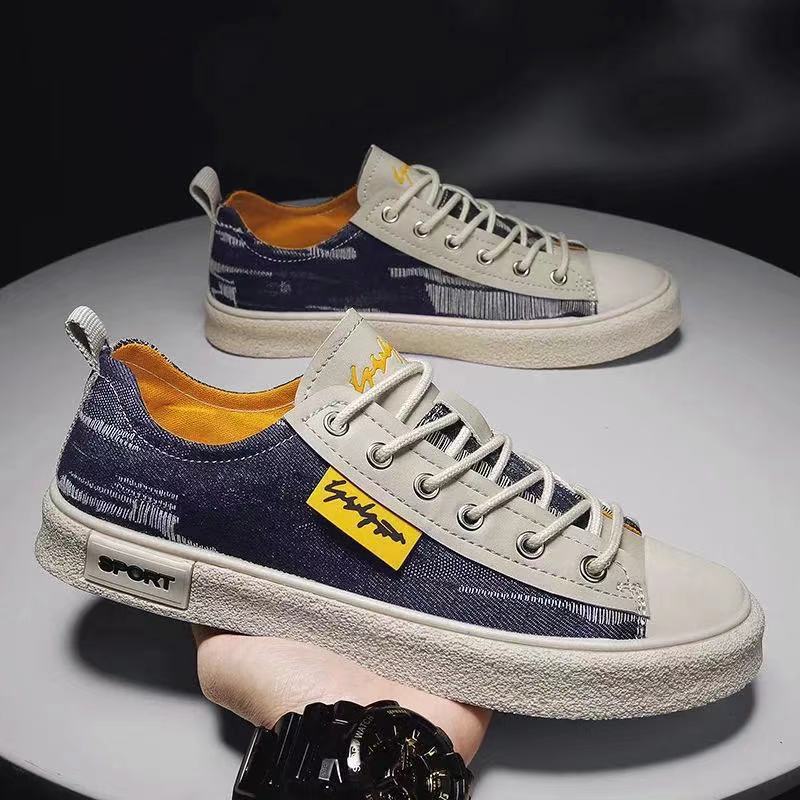 Men's Board Shoes Student 2025 Autumn New Men's Shoes Flat Bottom Trend Canvas Shoes Youth Sports Breathable Net Red Shoes