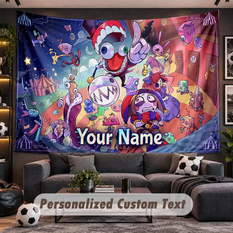 Wall Hanging Tapestry Custom NameThe Amazing Digital Circus Pattern Personalized Printed Fabric Wall Decor
