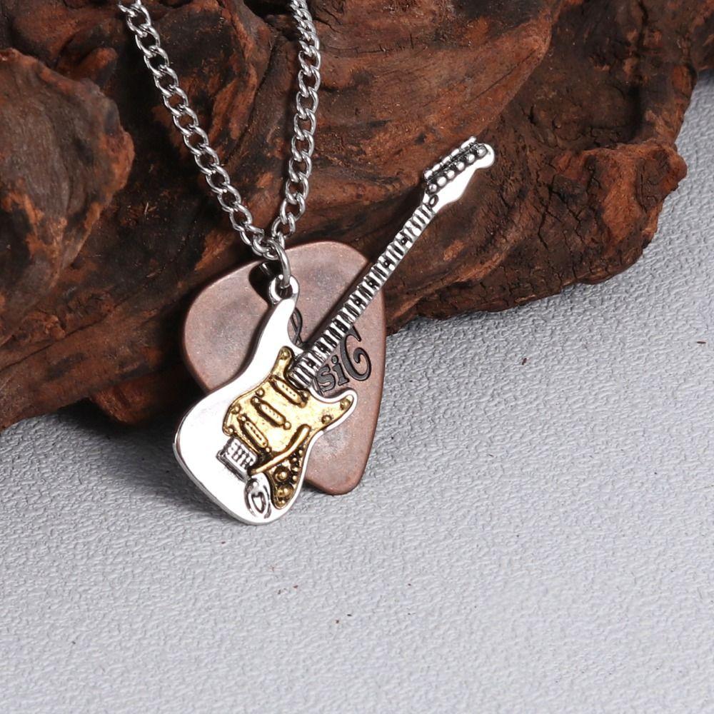 Sweater Chain Punk Rock Pendant Vintage Music Guitar Necklace Guitar Pick Necklace Jewelry Gift