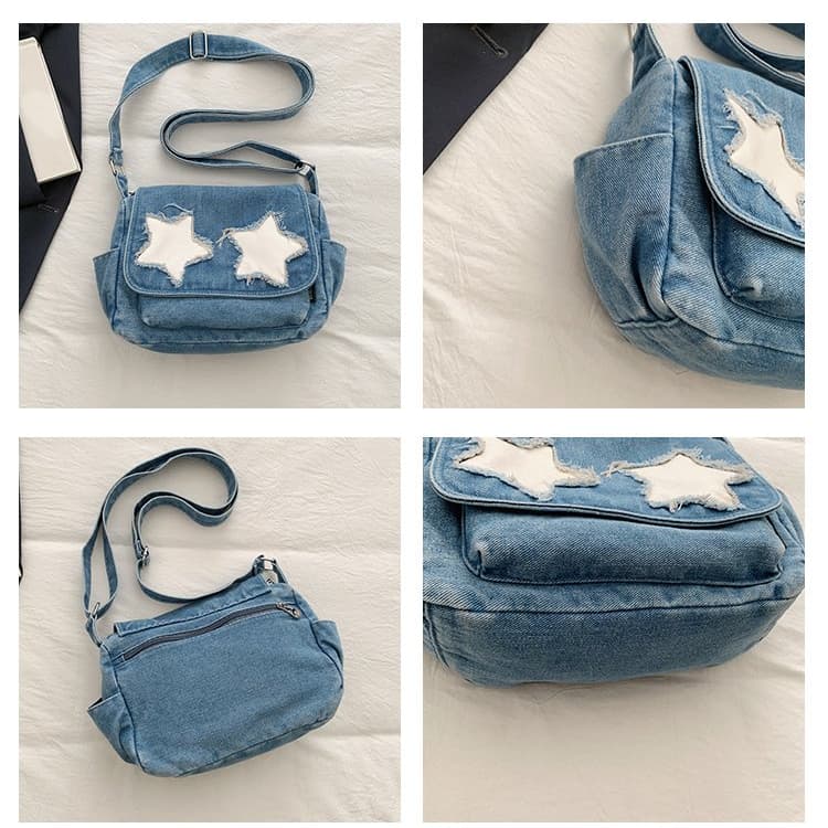 Washed and Old Denim Messenger Bag, One Shoulder Messenger Women's Bag.