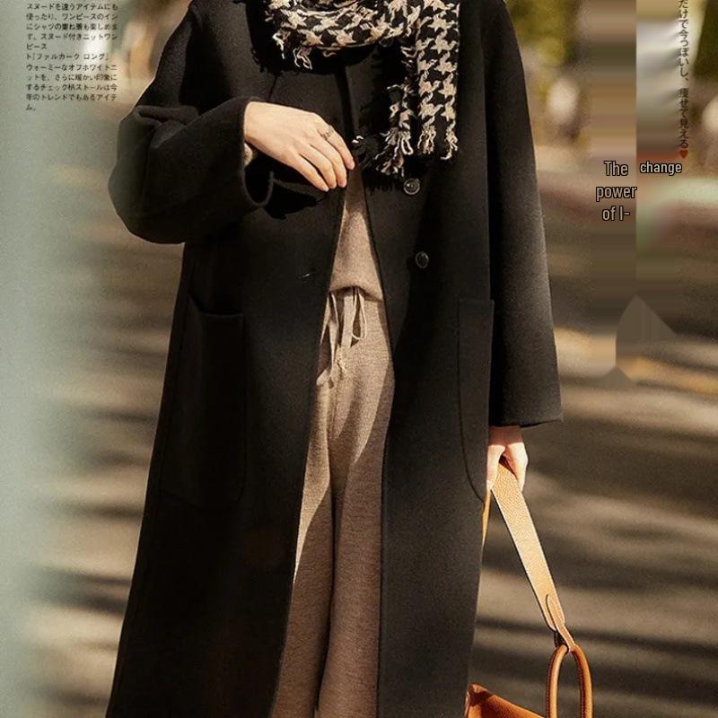 

Japanese Style Women s Mid-Length Wool Coat - Large, Loose, High-End, Autumn/Winter 2023 Collection. L чорний