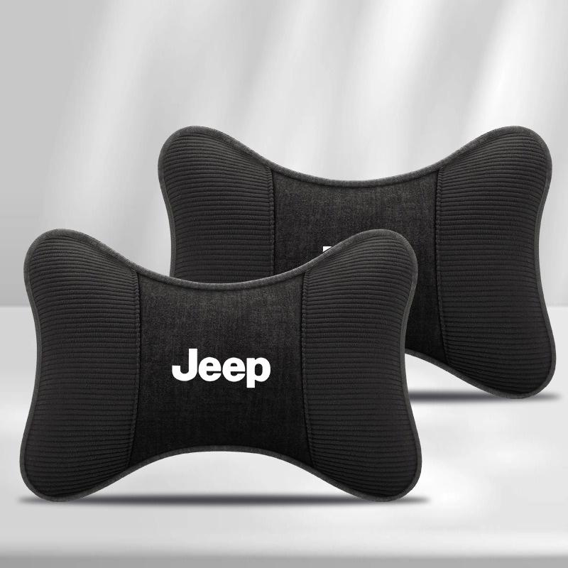 2Pcs Car Seat Headrest Auto Logo Neck Pillow For Jeep Renegade Compass Grand Cherokee Wrangler JK Gladiator Keychain Accessory