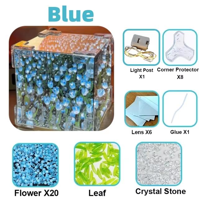 Creative Diy Tulip Flower Sea Cube Three-Dimensional Small Night Lamp Material Package For Girlfriend Couple Girlfriend Present