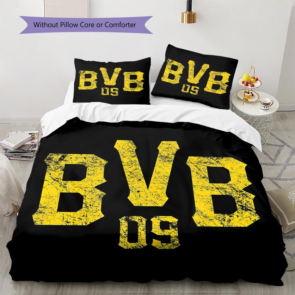 Lenjerie de pat cu model BVB, Set cu cuvertură, Husă cuvertură, Față de pernă, Cadou de casă pentru ziua de naștere (1 * husă de pilotă + 2 * fețe de pernă, fără miez)