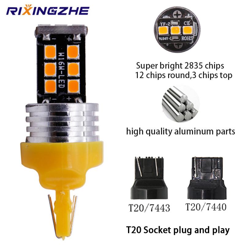 

RXZ 2pcs T20 W21/5W 7443 7440 W21W 2835 15SMD 7444NA LED For Turn Signal Lights Tail Lights Brake Lights Canbus DC 12V No error T20 7440 янтарь